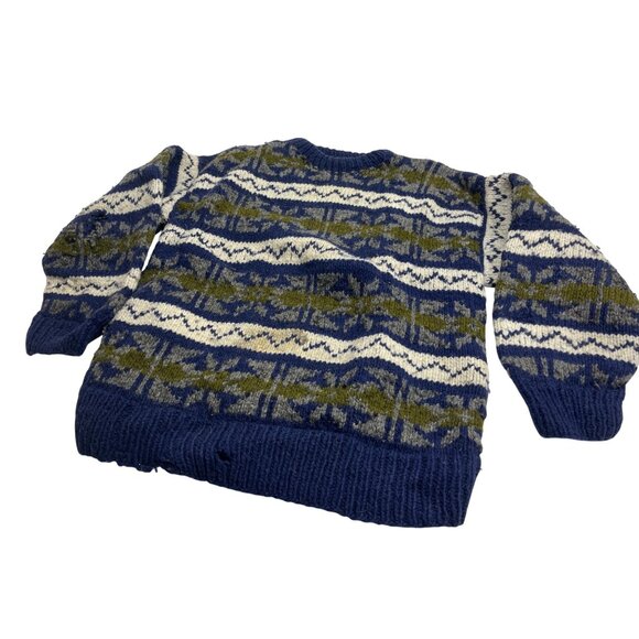 Vintage Handmade Sisandina Handicrafts Wool Sweater Blue Green Fair Isle Pattern - Picture 1 of 10